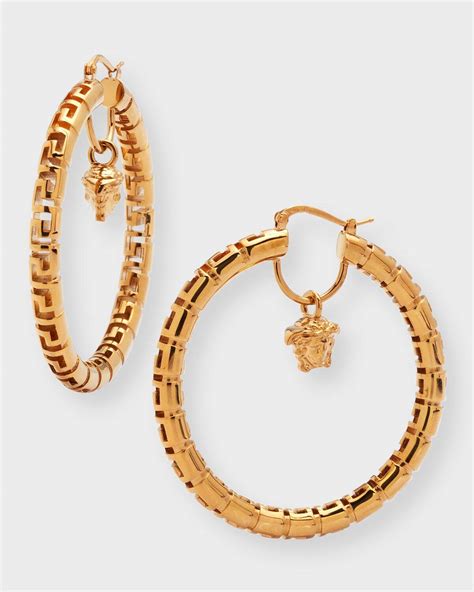 versace gold greca hoop earrings|Versace medusa stud earrings.